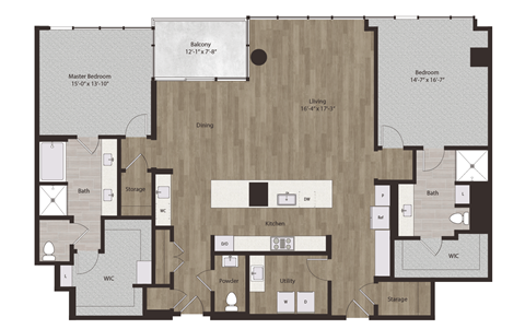 Floor plan for 2 beds, 2.5 baths, 2191 sqft